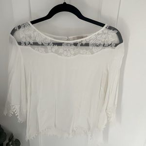 3/4 sleeve white blouse with lace yoke, by Cream
